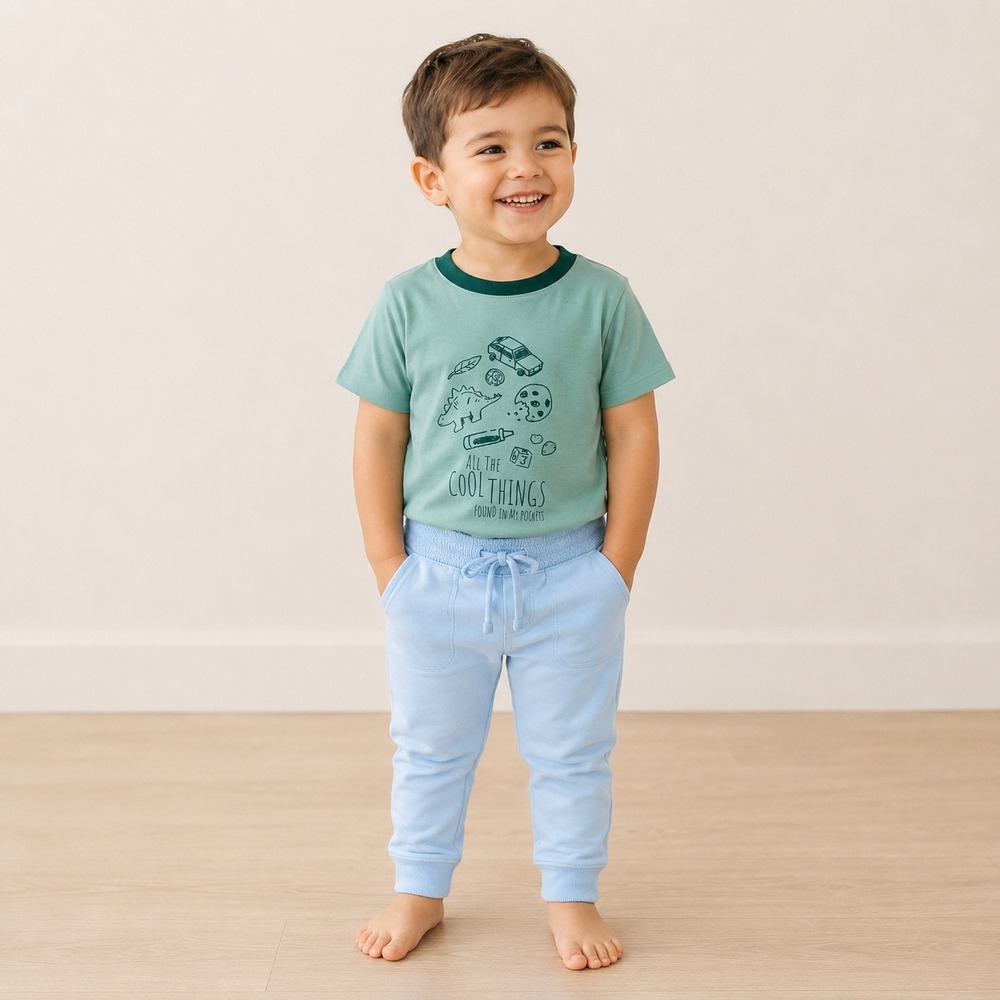 Cat & Jack Kids 5T Sage Green All The Cool Things Graphic Ringer T-Shirt NEW‎